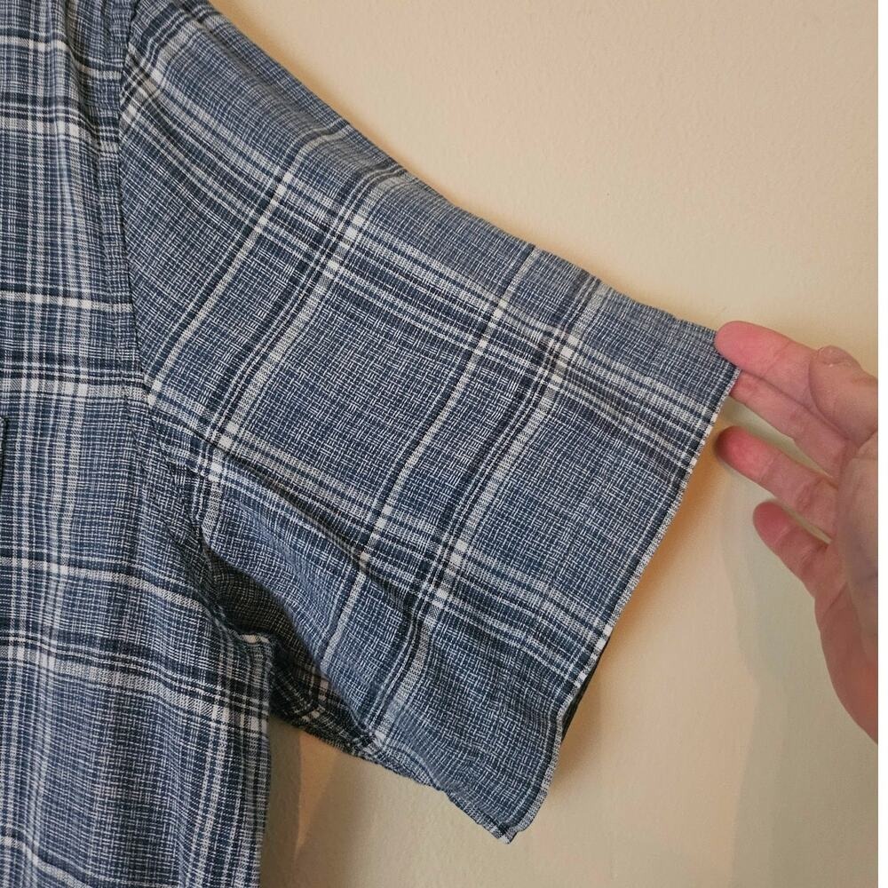 Weatherproof Vintage Linen Cotton‎ Shirt Men's Blue Plaid XL Coastal Grandpa - Picture 6 of 11